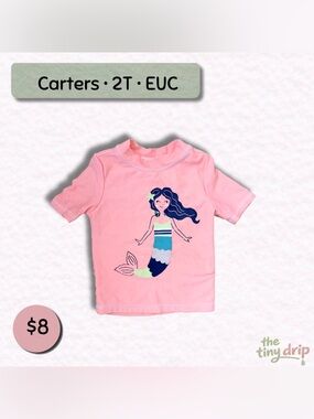 Carter's Pink Mermaid Rashguard Top (Size 2T)